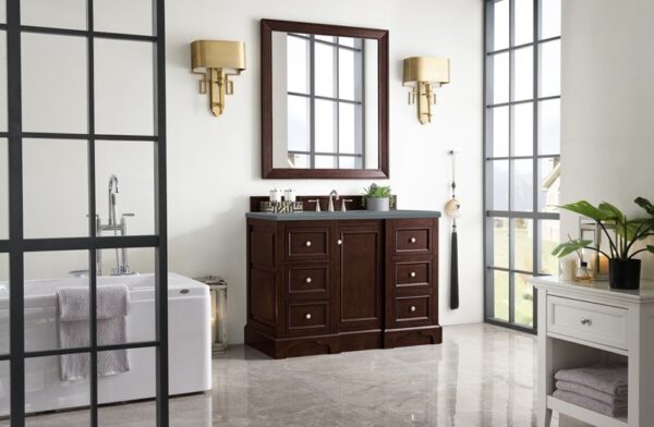 James Martin 825-V48-BNM-3CBL De Soto 49 1/4 Inch Single Vanity Cabinet with Cala Blue Quartz Top - Burnished Mahogany