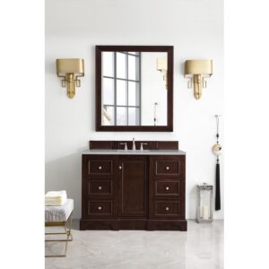 James Martin 825-V48-BNM-3ESR De Soto 48 Inch Single Vanity in Burnished Mahogany with 3 CM Eternal Serena Quartz Top