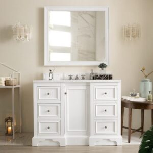 James Martin 825-V48-BW-3AF De Soto 49 Inch Single Vanity in Bright White with 3 cm Arctic Fall Solid Surface Top