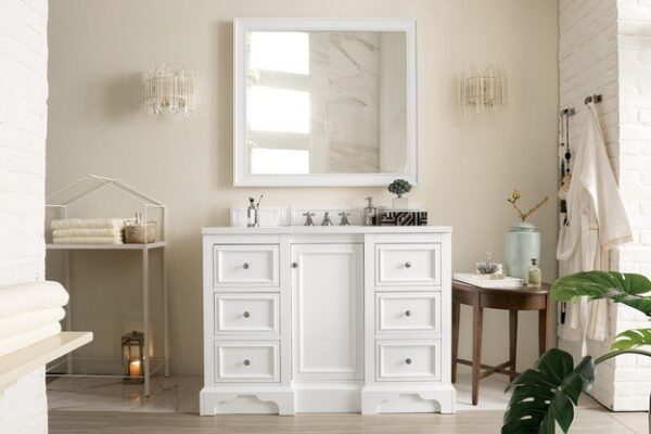 James Martin 825-V48-BW-3AF De Soto 49 Inch Single Vanity in Bright White with 3 cm Arctic Fall Solid Surface Top