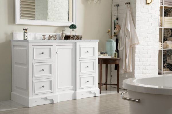 James Martin 825-V48-BW-3ENC De Soto 49 1/4 Inch Single Vanity Cabinet with Ethereal Noctis Quartz Top - Bright White