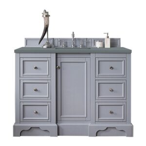 James Martin 825-V48-SL-3CBL De Soto 49 1/4 Inch Single Vanity Cabinet with Cala Blue Quartz Top - Silver Gray