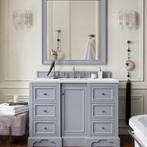 James Martin 825-V48-SL-3ENC De Soto 49 1/4 Inch Single Vanity Cabinet with Ethereal Noctis Quartz Top - Silver Gray