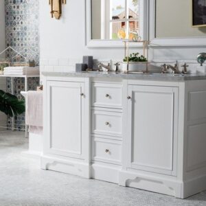 James Martin 825-V60D-BW-3AF De Soto 61 Inch Double Vanity in Bright White with 3 cm Arctic Fall Solid Surface Top