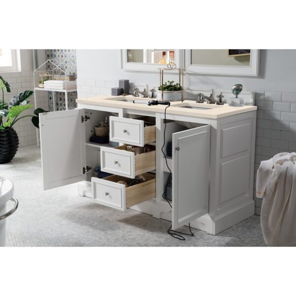 James Martin 825-V60D-BW-3EMR De Soto 60 Inch Double Vanity in Bright White with 3 CM Eternal Marfil Quartz Top