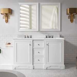 James Martin 825-V60D-BW-3ENC De Soto 61 1/4 Inch Double Vanity Cabinet with Ethereal Noctis Quartz Top - Bright White