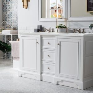 James Martin 825-V60D-BW-3ENC De Soto 61 1/4 Inch Double Vanity Cabinet with Ethereal Noctis Quartz Top - Bright White