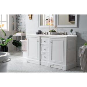 James Martin 825-V60D-BW-3WZ De Soto 61 1/4 Inch Double Vanity in Bright White with 3cm White Zeus Quartz Top