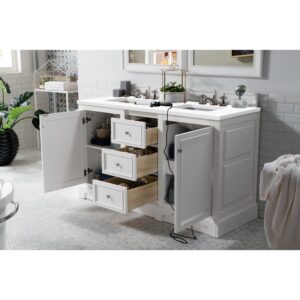 James Martin 825-V60D-BW-3WZ De Soto 61 1/4 Inch Double Vanity in Bright White with 3cm White Zeus Quartz Top