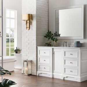 James Martin 825-V60S-BW-3AF De Soto 61 Inch Single Vanity in Bright White with 3 cm Arctic Fall Solid Surface Top