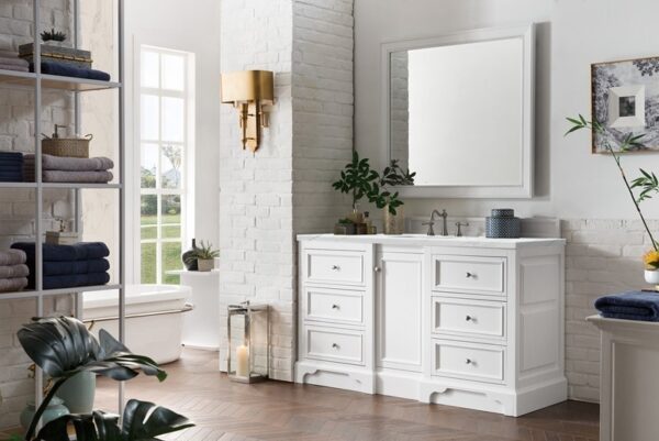 James Martin 825-V60S-BW-3ENC De Soto 61 1/4 Inch Single Vanity Cabinet with Ethereal Noctis Quartz Top - Bright White