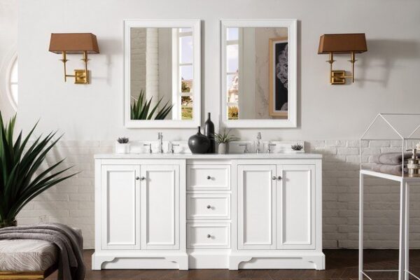 James Martin 825-V72-BW-3AF De Soto 73 Inch Double Vanity in Bright White with 3 cm Arctic Fall Solid Surface Top