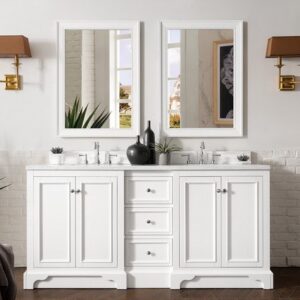 James Martin 825-V72-BW-3CAR De Soto 73 Inch Double Vanity in Bright White with 3 cm Carrara Marble Top