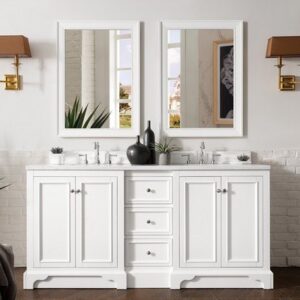 James Martin 825-V72-BW-3EJP De Soto 73 Inch Double Vanity in Bright White with 3 cm Eternal Jasmine Pearl Quartz Top with Sink