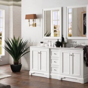 James Martin 825-V72-BW-3GEX De Soto 73 Inch Double Vanity in Bright White with 3 cm Grey Expo Quartz Top with Sink