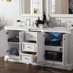 James Martin 825-V72-BW-3GEX De Soto 73 Inch Double Vanity in Bright White with 3 cm Grey Expo Quartz Top with Sink