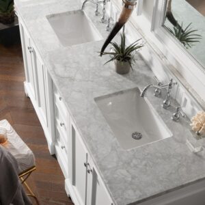 James Martin 825-V72-BW-3CAR De Soto 73 Inch Double Vanity in Bright White with 3 cm Carrara Marble Top