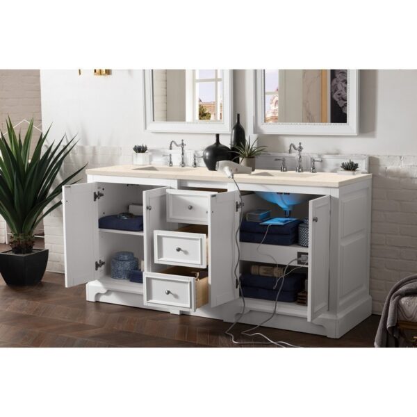 James Martin 825-V72-BW-3EMR De Soto 72 Inch Double Vanity in Bright White with 3 CM Eternal Marfil Quartz Top