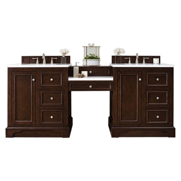 James Martin 825-V82-DU-WZ De Soto 83 1/8 Inch Double Vanity with Set 3 CM White Zeus Quartz Top and Makeup Table