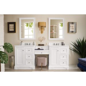 James Martin 825-V82-DU-WZ De Soto 83 1/8 Inch Double Vanity with Set 3 CM White Zeus Quartz Top and Makeup Table