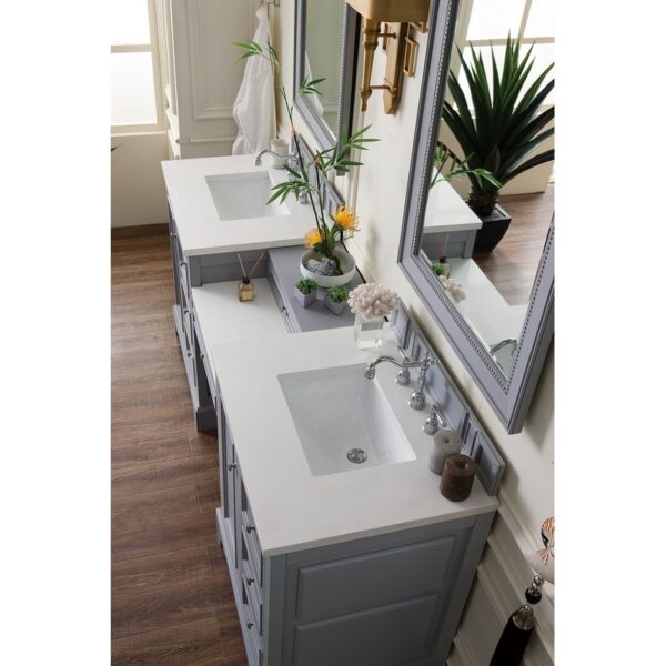 James Martin 825-V82-DU-WZ De Soto 83 1/8 Inch Double Vanity with Set 3 CM White Zeus Quartz Top and Makeup Table