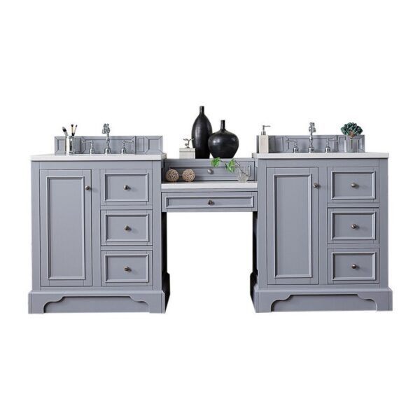 James Martin 825-V82-SL-DU-AF De Soto 83 Inch Double Vanity Set in Silver Gray with Makeup Table with 3 cm Arctic Fall Solid Surface Top