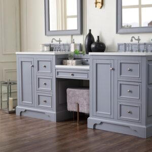 James Martin 825-V82-SL-DU-AF De Soto 83 Inch Double Vanity Set in Silver Gray with Makeup Table with 3 cm Arctic Fall Solid Surface Top