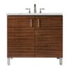 James Martin 850-V36-AWT-3ENC Metropolitan 36 Inch Single Vanity Cabinet with Ethereal Noctis Quartz Top - American Walnut