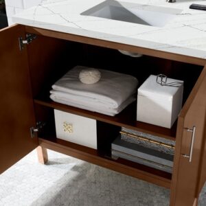 James Martin 850-V36-AWT-3ENC Metropolitan 36 Inch Single Vanity Cabinet with Ethereal Noctis Quartz Top - American Walnut