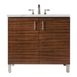 James Martin 850-V36-AWT-3ENC Metropolitan 36 Inch Single Vanity Cabinet with Ethereal Noctis Quartz Top - American Walnut