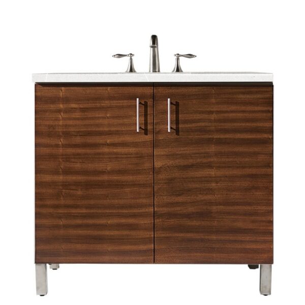 James Martin 850-V36-AWT-3ESR Metropolitan 36 Inch Single Vanity in American Walnut with 3 CM Eternal Serena Quartz Top