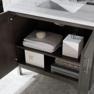 James Martin 850-V36-SOK-3GEX Metropolitan 36 Inch Single Vanity in Silver Oak with 3 cm Grey Expo Quartz Top with Sink