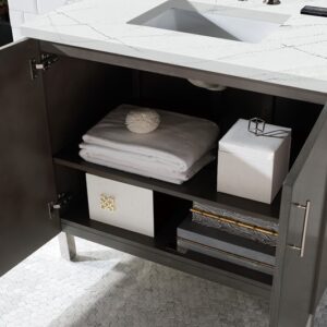 James Martin 850-V36-SOK-3ENC Metropolitan 36 Inch Single Vanity Cabinet with Ethereal Noctis Quartz Top - Silver Oak