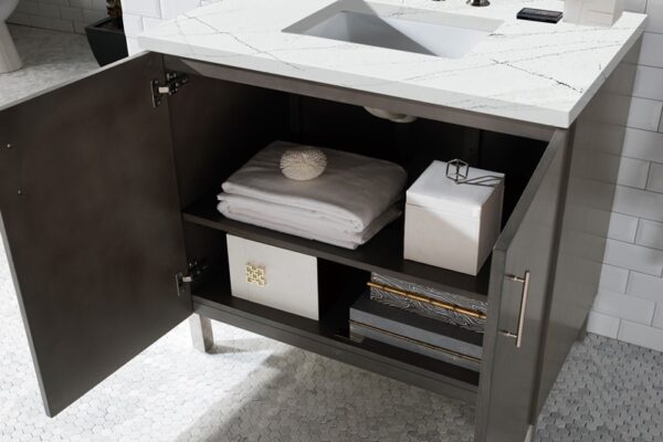 James Martin 850-V36-SOK-3ENC Metropolitan 36 Inch Single Vanity Cabinet with Ethereal Noctis Quartz Top - Silver Oak