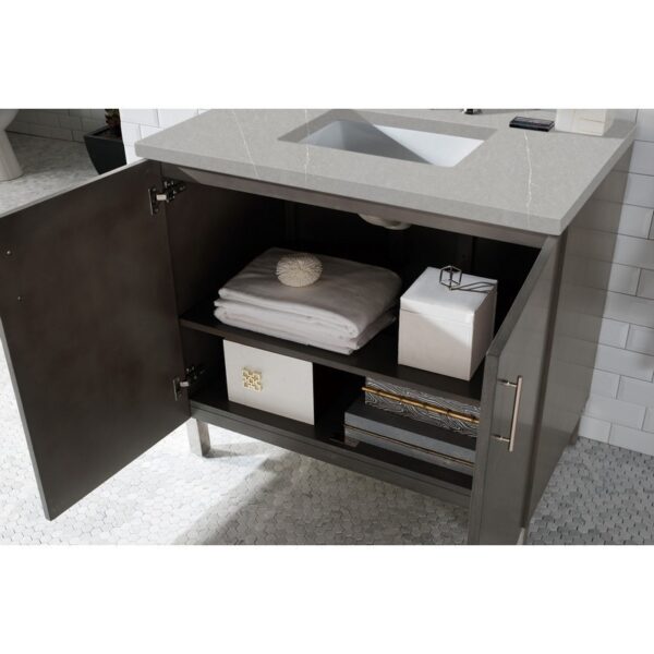 James Martin 850-V36-SOK-3ESR Metropolitan 36 Inch Single Vanity in Silver Oak with 3 CM Eternal Serena Quartz Top