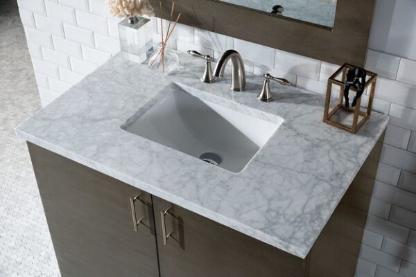 James Martin 850-V36-SOK-3CAR Metropolitan 36 Inch Silver Oak Single Vanity with 3 cm Carrara Marble Top