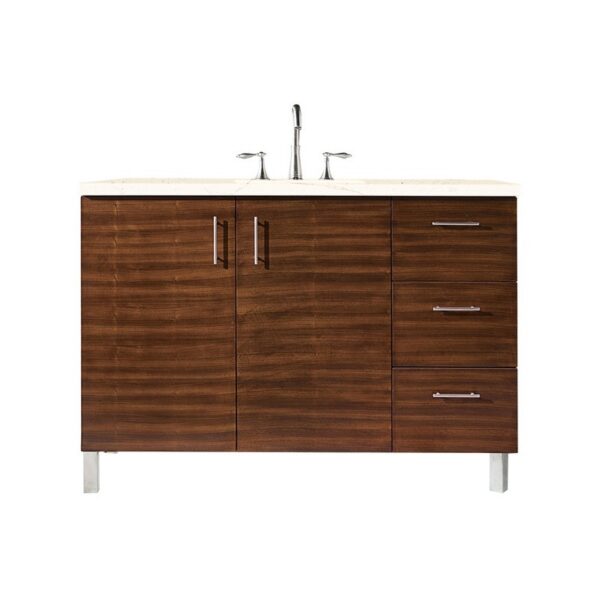 James Martin 850-V48-AWT-3EMR Metropolitan 48 Inch Single Vanity in American Walnut with 3 CM Eternal Marfil Quartz Top