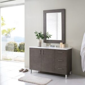 James Martin 850-V48-SOK-3EJP Metropolitan 48 Inch Single Vanity in Silver Oak with 3 cm Eternal Jasmine Pearl Quartz Top with Sink