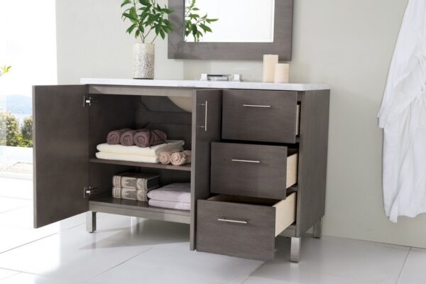 James Martin 850-V48-SOK-3AF Metropolitan 48 Inch Silver Oak Single Vanity with 3 cm Arctic Fall Solid Surface Top