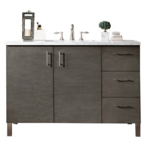 James Martin 850-V48-SOK-3CAR Metropolitan 48 Inch Silver Oak Single Vanity with 3 cm Carrara Marble Top