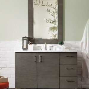 James Martin 850-V48-SOK-3CAR Metropolitan 48 Inch Silver Oak Single Vanity with 3 cm Carrara Marble Top