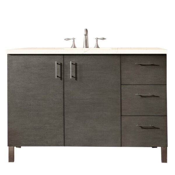 James Martin 850-V48-SOK-3EMR Metropolitan 48 Inch Single Vanity in Silver Oak with 3 CM Eternal Marfil Quartz Top