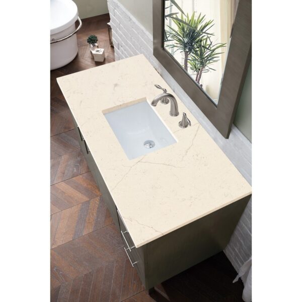 James Martin 850-V48-SOK-3EMR Metropolitan 48 Inch Single Vanity in Silver Oak with 3 CM Eternal Marfil Quartz Top