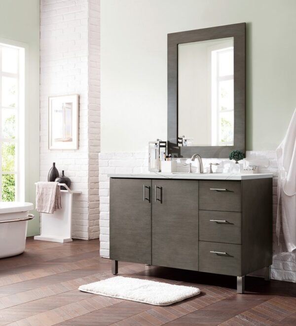 James Martin 850-V48-SOK-3ENC Metropolitan 48 Inch Single Vanity Cabinet with Ethereal Noctis Quartz Top - Silver Oak