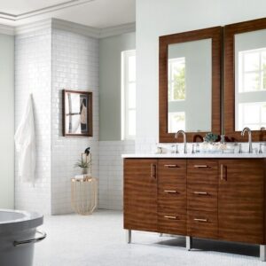 James Martin 850-V60D-AWT-3CAR Metropolitan 60 Inch American Walnut Double Vanity with 3 cm Carrara Marble Top