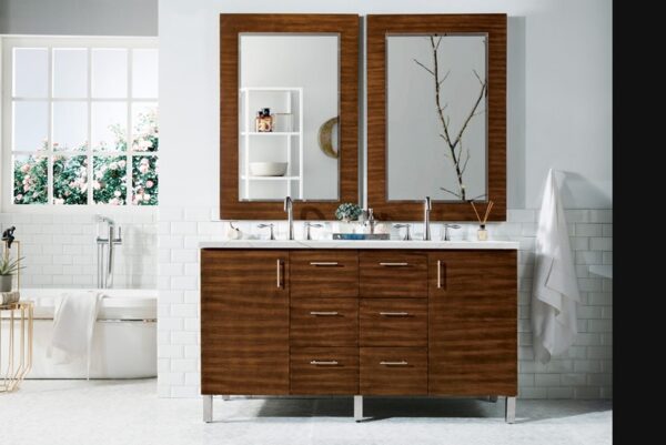 James Martin 850-V60D-AWT-3ENC Metropolitan 60 Inch Double Vanity Cabinet with Ethereal Noctis Quartz Top - American Walnut