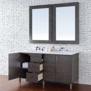 James Martin 850-V60D-SOK-3AF Metropolitan 60 Inch Silver Oak Double Vanity with 3 cm Arctic Fall Solid Surface Top