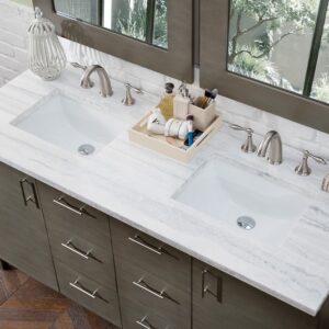 James Martin 850-V60D-SOK-3AF Metropolitan 60 Inch Silver Oak Double Vanity with 3 cm Arctic Fall Solid Surface Top