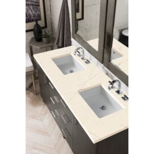 James Martin 850-V60D-SOK-3EMR Metropolitan 60 Inch Double Vanity in Silver Oak with 3 CM Eternal Marfil Quartz Top