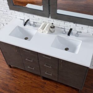 James Martin 850-V60D-SOK-3AF Metropolitan 60 Inch Silver Oak Double Vanity with 3 cm Arctic Fall Solid Surface Top